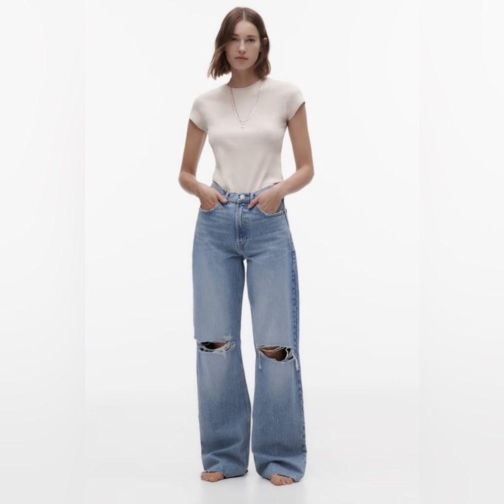 NWT ZARA RIPPED HIGH RISE TRF WIDE LEG JEANS